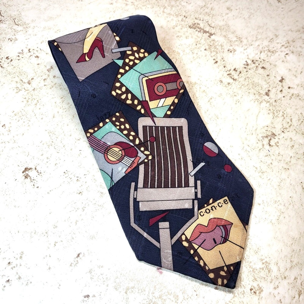 Je Suis‎ Jazz Geometric Multicolored Navy Textured Silk Pointed Tie USA